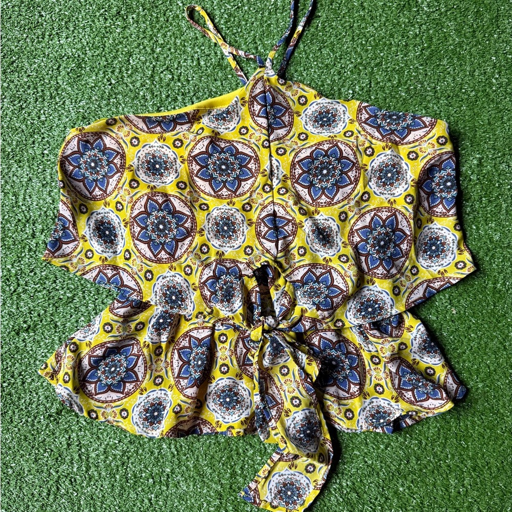 Monteau Yellow and Blue Patterned Tank Top